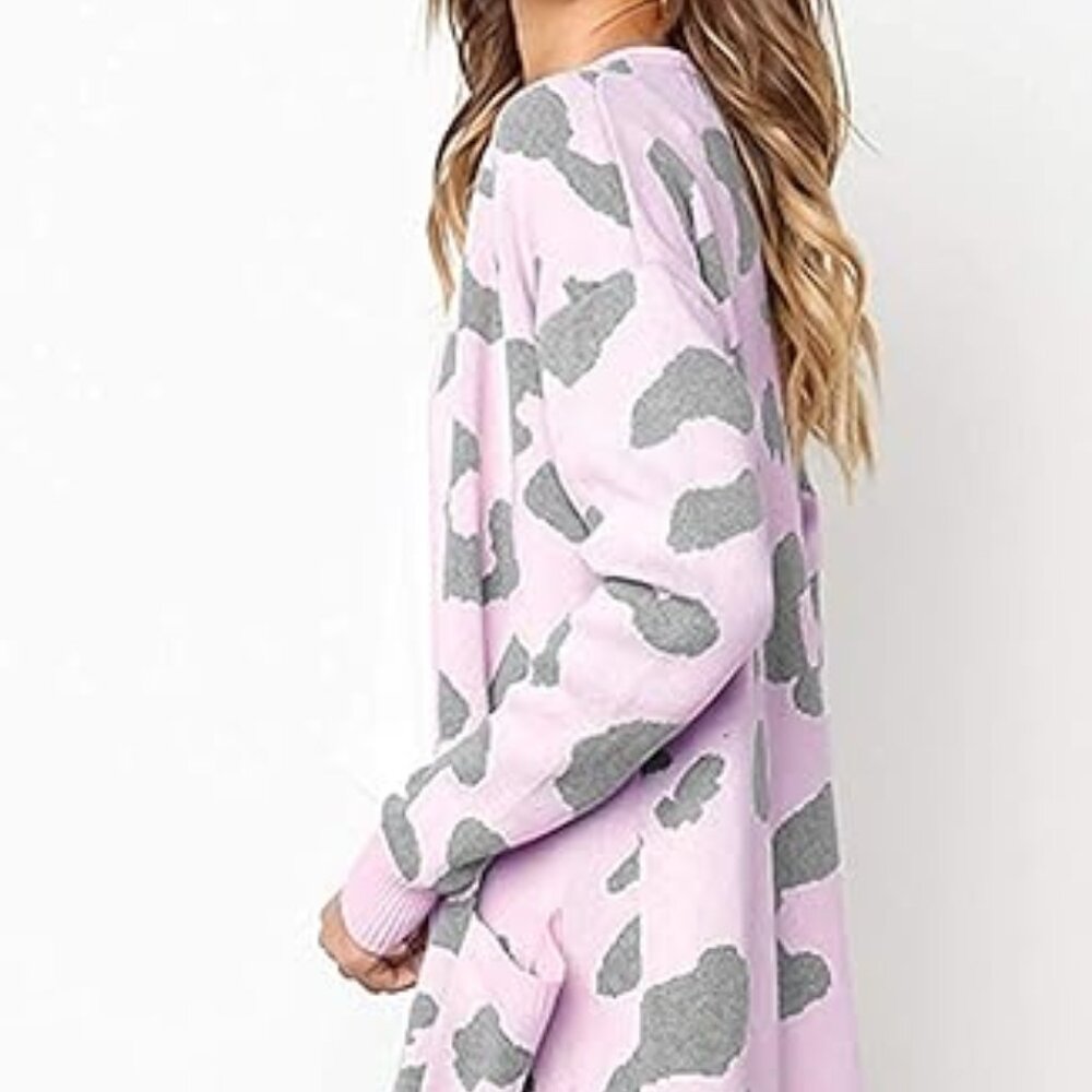 Pink Leopard Long Cardigan Jacket Sweater SZ M